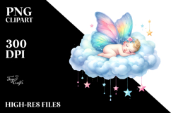 Pastel Baby Butterfly Sleeping on Cloud Clipart Product Image 2