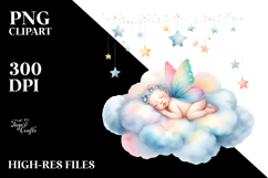 Pastel Baby Butterfly Sleeping on Cloud Clipart Product Image 2