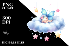 Pastel Baby Butterfly Sleeping on Cloud Clipart Product Image 2