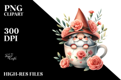 Watercolor Gnome with Large Carnation Floral, PNG Product Image 2