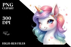 Colorful Baby Winking Unicorn Clipart Product Image 1