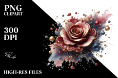 Red Rose with Golden Insertions PNG Product Image 2