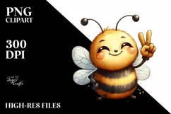 Funny Bee Portrait with Victory Sign | Watercolor Clipart Product Image 3