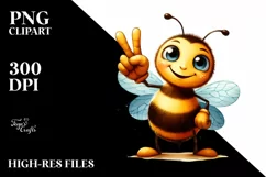 Whimsical Bee Portrait with Victory Sign | Flower Sticker Product Image 1