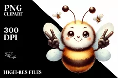 Victory Sign Bee Portrait | Summer Sticker Clipart Product Image 1