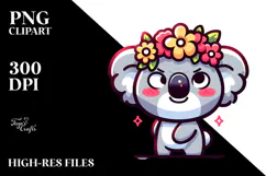 Goofy Cartoon Koala with Flower Crown Vector Art PNG Product Image 2
