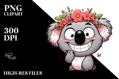 Goofy Cartoon Koala with Flower Crown Vector Art PNG Product Image 2