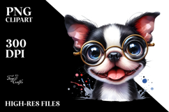 Cute Watercolor Boston Terrier with Happy Expression PNG Product Image 2