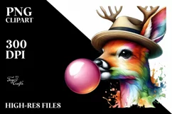 Colorful Quirky Deer Blowing Chewing Gum | Clipart Product Image 3