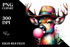 Colorful Quirky Deer Blowing Chewing Gum | Clipart Product Image 1
