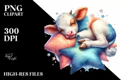Colorful Baby Cow Napping on a Star, Transparent PNG Product Image 1