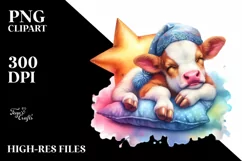 Colorful Baby Cow Napping on a Star, Transparent PNG Product Image 1