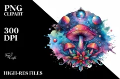 Magical Celestial Mushroom in Watercolor PNG Product Image 2