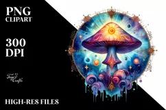 Magical Celestial Mushroom in Watercolor PNG Product Image 2