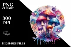 Magical Celestial Mushroom in Watercolor PNG Product Image 2