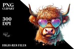 Highland Calf in Sunglasses, Colorful PNG Product Image 2