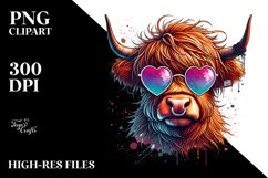 Highland Calf in Sunglasses, Colorful PNG Product Image 2