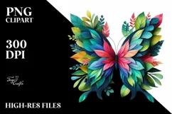 Abstract Butterfly with Plant Leaves, PNG Product Image 3