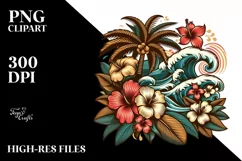 Retro Tropical Flower Waves Clipart | Clipart Product Image 3