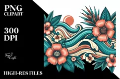 Retro Tropical Flower Waves Clipart | Clipart Product Image 1