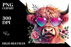 Pink Highland Cow with Sunglasses PNG Product Image 2