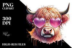 Pink Highland Cow with Sunglasses PNG Product Image 2
