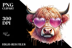 Pink Highland Cow with Sunglasses PNG Product Image 2