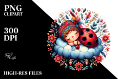 Boho Cute Baby Ladybug Sleeping | Clipart Product Image 2