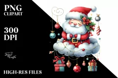 Santa Christmas Cloud Presents PNG Product Image 1