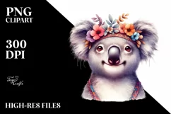 Detailed Boho Koala Portrait | Watercolor Clipart Product Image 1