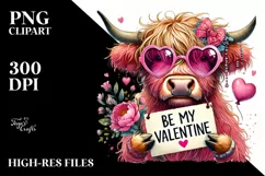 Pink Highland Cow, Colorful PNG Product Image 2