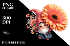 Cute Small Gnome with Large Gerbera PNG Product Image 2