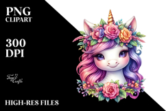 Cute Unicorn with Floral Wreath PNG Product Image 2
