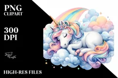 Colorful Baby Unicorn Napping on a Cloud, Transparent PNG Product Image 3