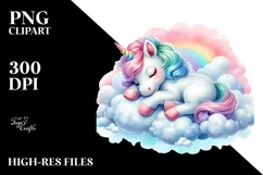 Colorful Baby Unicorn Napping on a Cloud, Transparent PNG Product Image 1