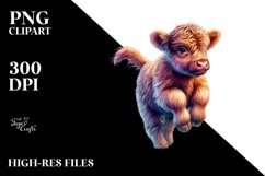 Colorful Baby Highland Cow Skipping in a Meadow, Transparent Product Image 3