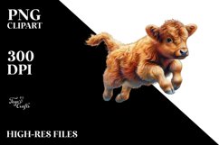 Colorful Baby Highland Cow Skipping in a Meadow, Transparent Product Image 1