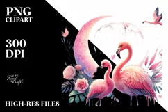 Flamingo on Half Moon, Colorful PNG Product Image 2