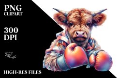 Colorful Baby Highland Cow with Boxer&#039;s Gloves, Transparent Product Image 3
