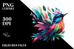 Abstract Bird with Plant Leaves, PNG Product Image 1