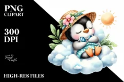 Cute Baby Penguin Summer Watercolor Clipart Product Image 3