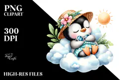 Cute Baby Penguin Summer Watercolor Clipart Product Image 2