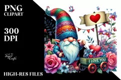 Colorful Watercolor Digital Painting with Valentines Gnome Product Image 2