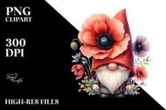 Cute Gnome with Big Hat and Poppy, PNG Product Image 2