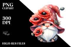 Gnome with Poppy Floral Frame PNG Product Image 2