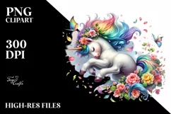 Colorful Baby Unicorn Tumbling with Spring Petals, PNG Product Image 1