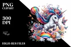 Colorful Baby Unicorn Tumbling with Spring Petals, PNG Product Image 3