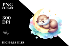 Baby Otter on Moon Sleeping | Clipart Product Image 2