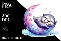 Baby Otter on Moon Sleeping | Clipart Product Image 2
