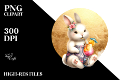 Bunny in Beachwear with Cocktail PNG Product Image 2
